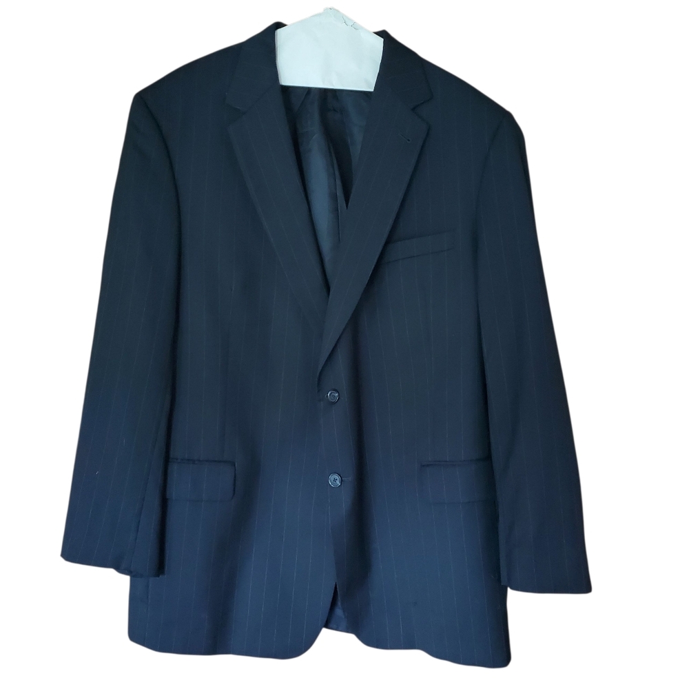 Jos A Bank Mens Wool Suit Pinstripe Jacket Blazer black‎ 2 Button 48 L